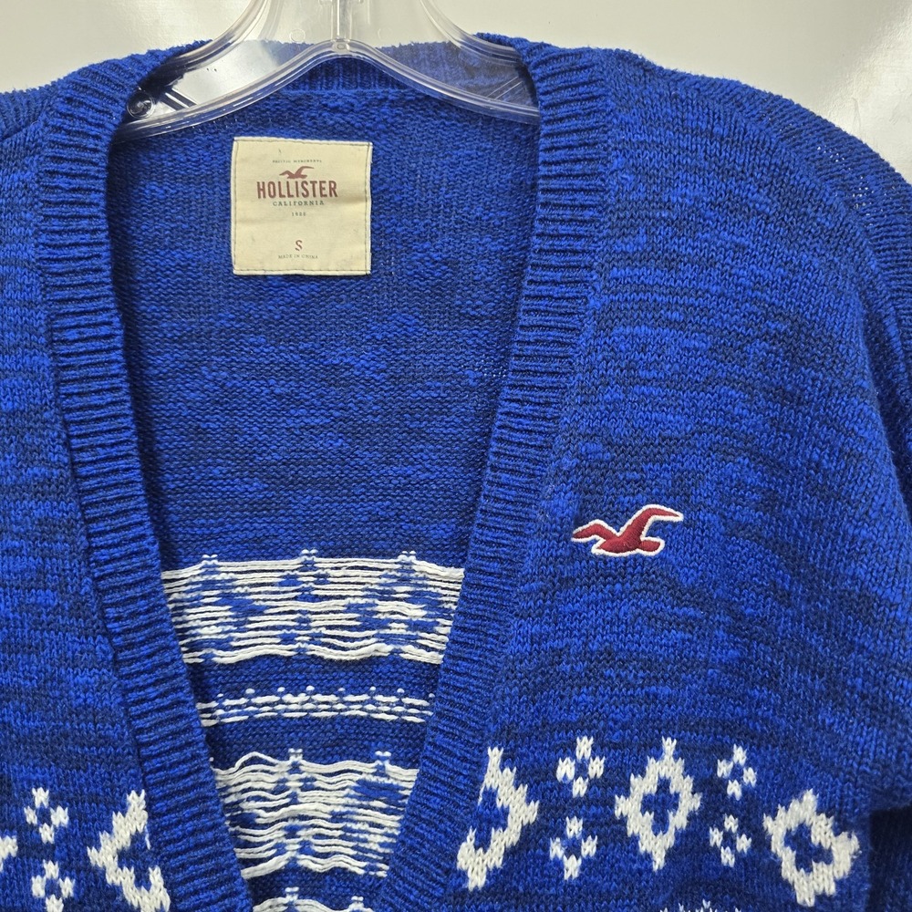 Hollister California Y2K Fair Isle Winter Geo Print Cardigan‎ Sweater Blue Small